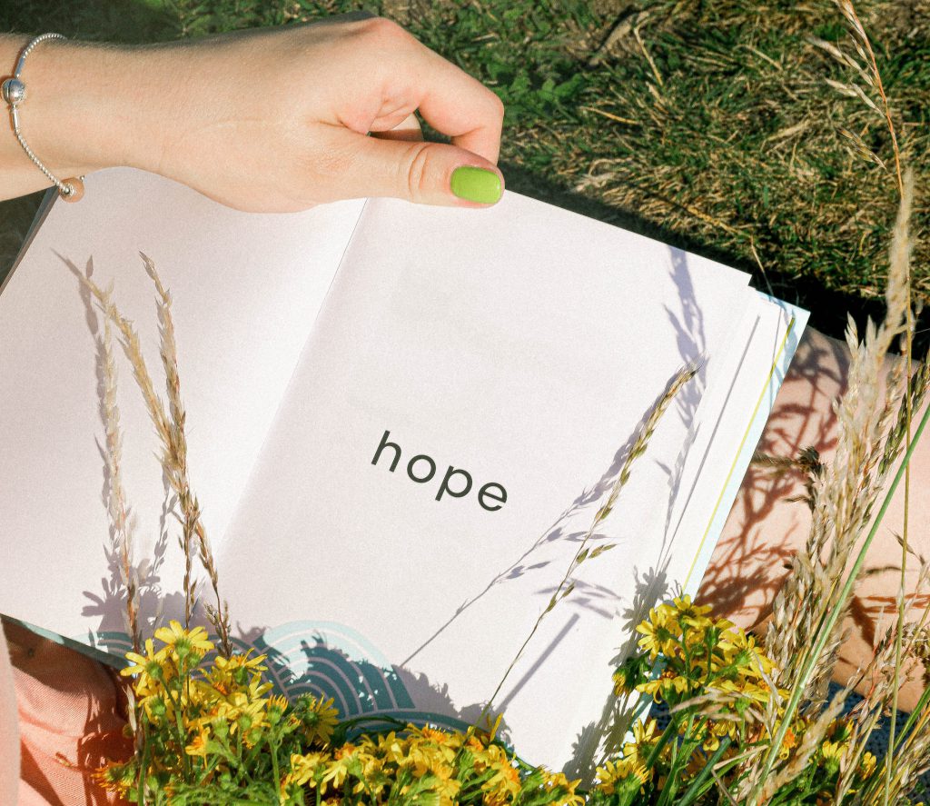 notebook with the word hope