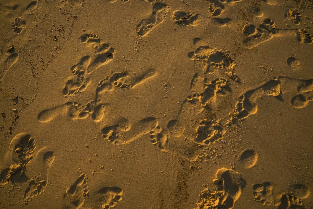 foot steps on the sand